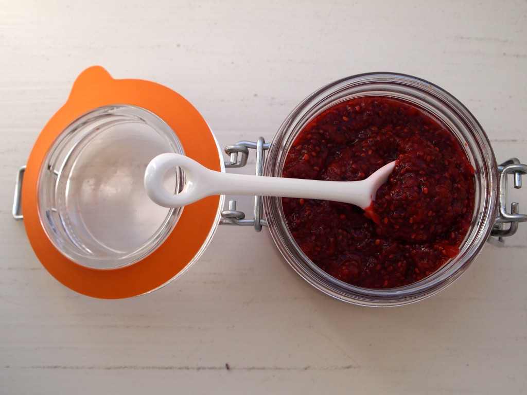 Strawberry chai seed jam in jar